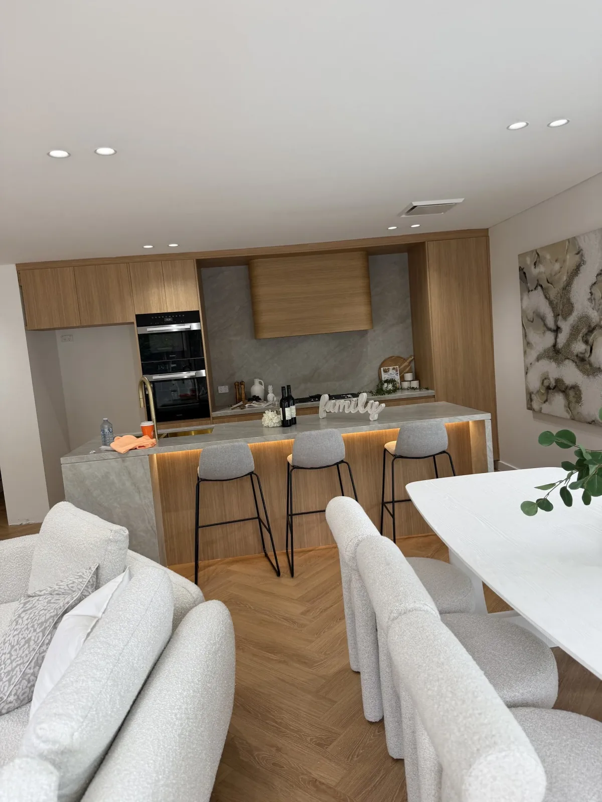 Epping kitchen oven tower and full-height cabinetry in Sublime Teak