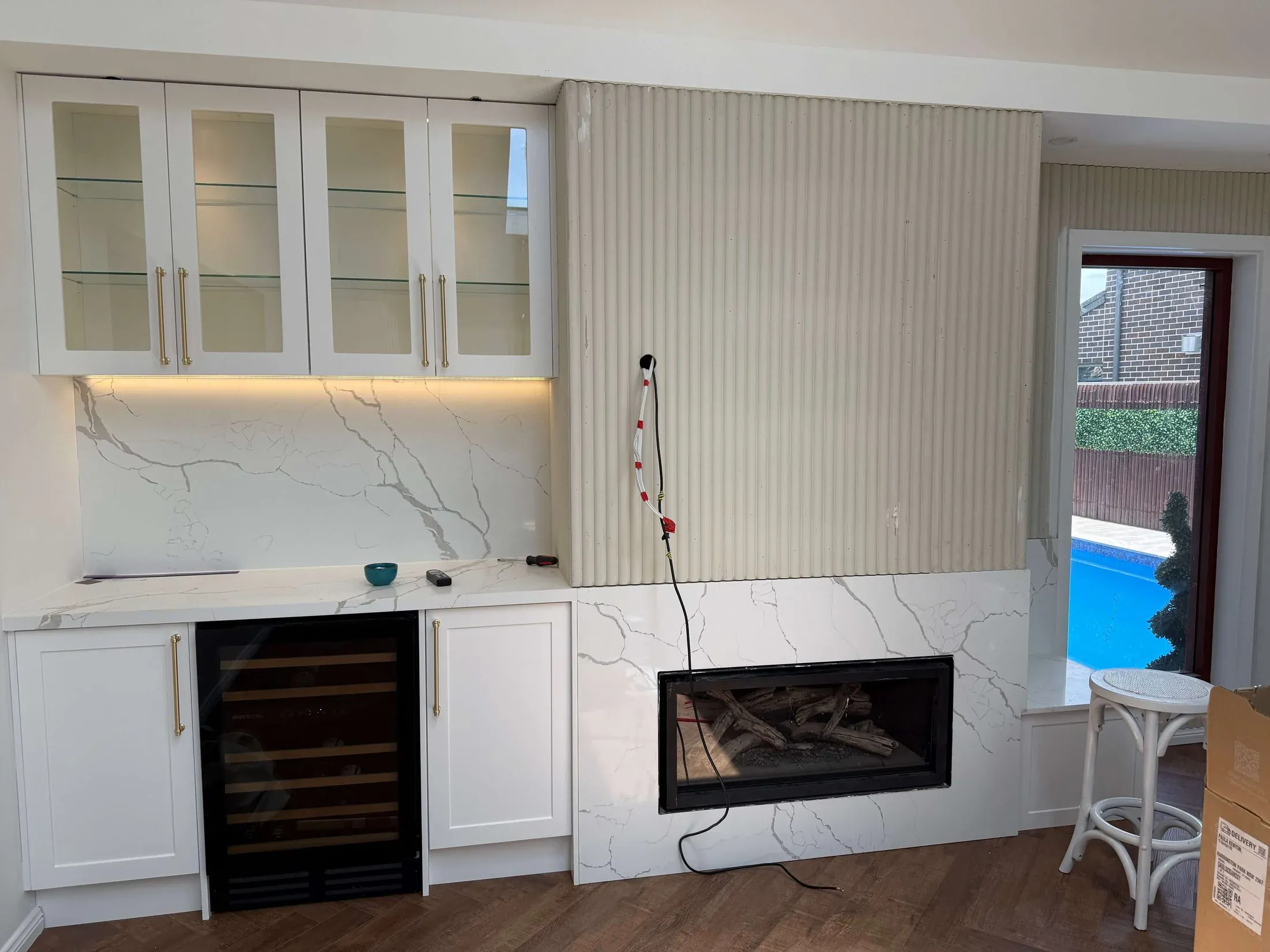 Harrington Park bar and fireplace cabinetry detail