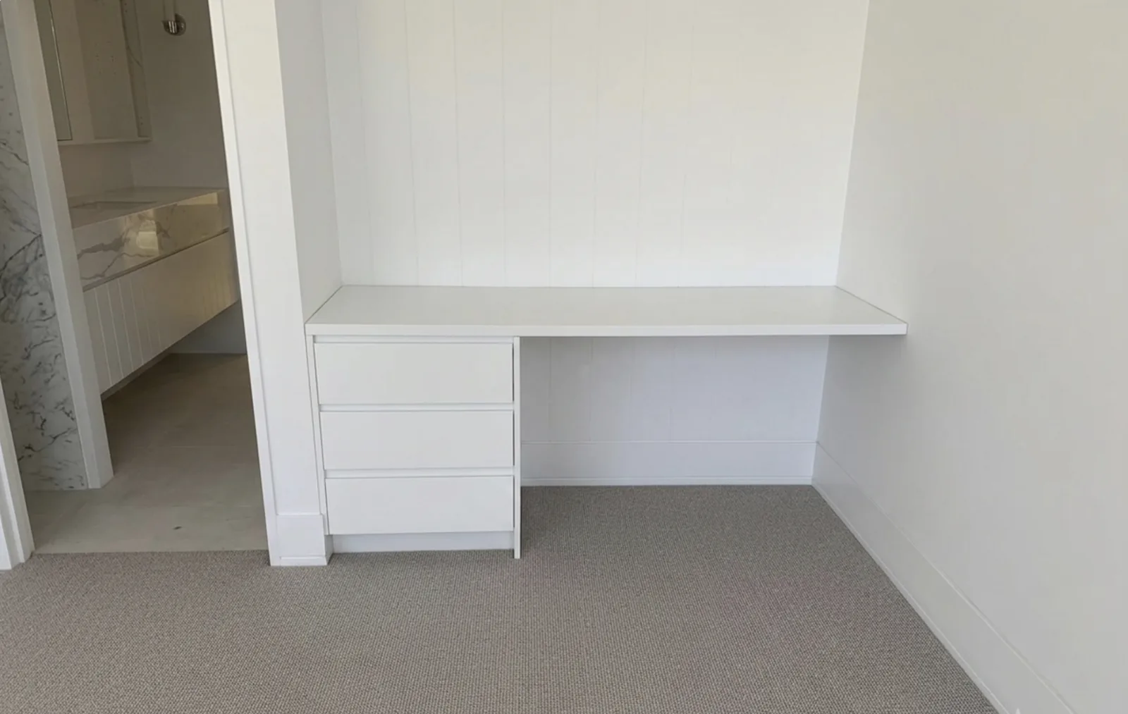Floating study desk with white polyurethane drawer unit in Waverley