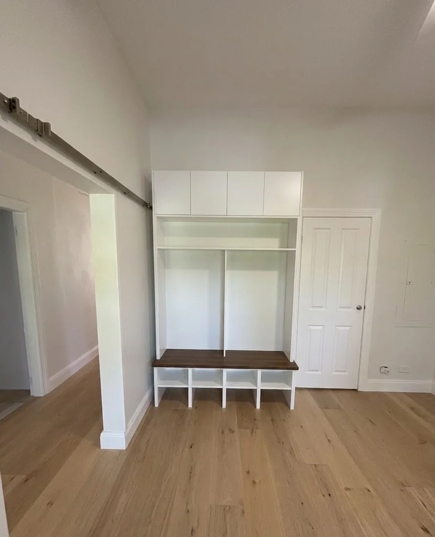 Willoughby mudroom joinery with bench and overhead storage